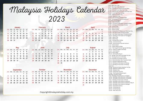 holiday calendar 2023 malaysia